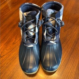 Sperry Saltwater Rain Boots Navy Check